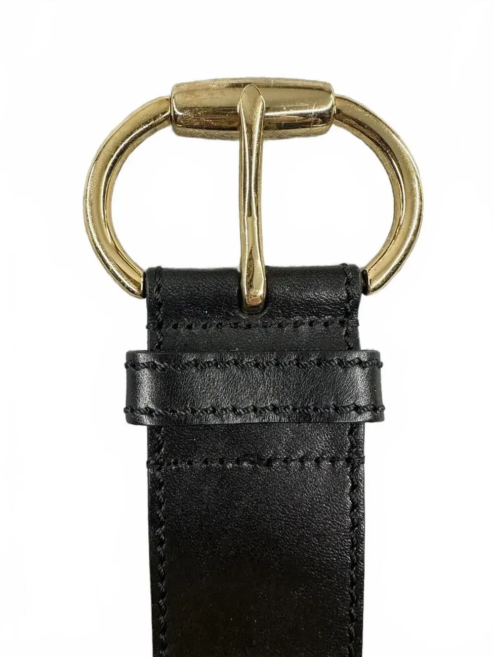 Black Genuine Leather Wide Belt with Gold Hardware